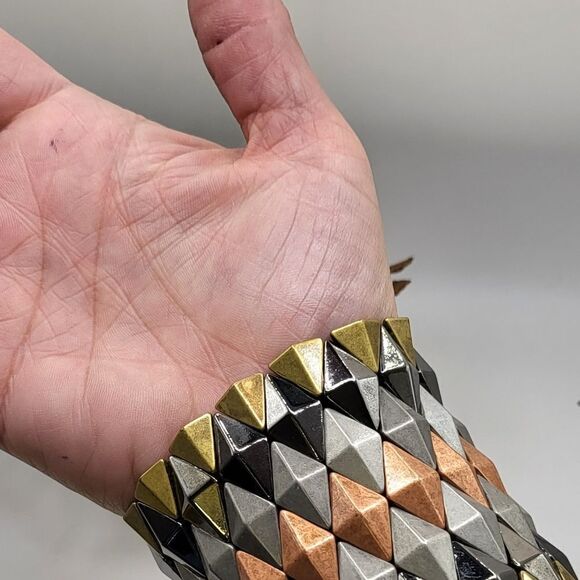 "5/$25" Multicolored Metal Cleopatra Style Wide Stretch Costume Bracelet - Picture 5 of 5